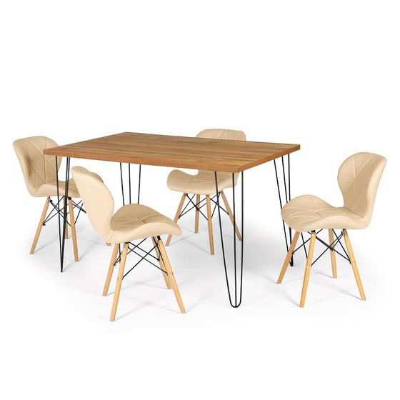 Imagem de Conjunto Mesa de Jantar Hairpin 130x80 Natural com 4 Cadeiras Eiffel Slim - Nude