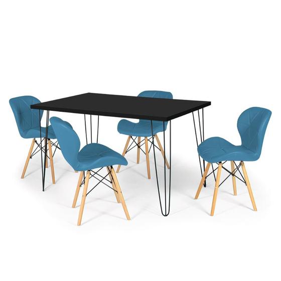 Imagem de Conjunto Mesa de Jantar Hairpin 130x80 Preta com 4 Cadeiras Eiffel Slim - Turquesa