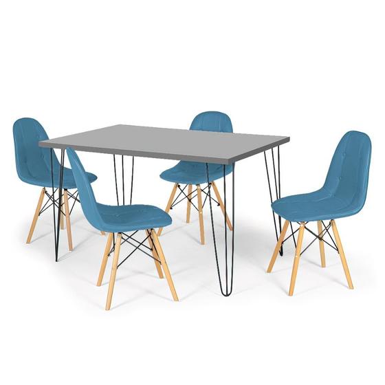 Imagem de Conjunto Mesa de Jantar Hairpin 130x80 Volpi com 4 Cadeiras Eiffel Botonê - Turquesa