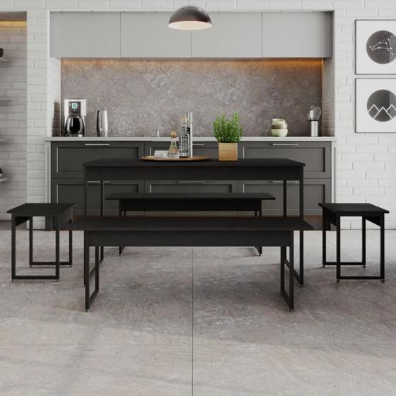 Imagem de Conjunto Mesa de Jantar Industrial com 2 Bancos/2 Banquetas - Preto