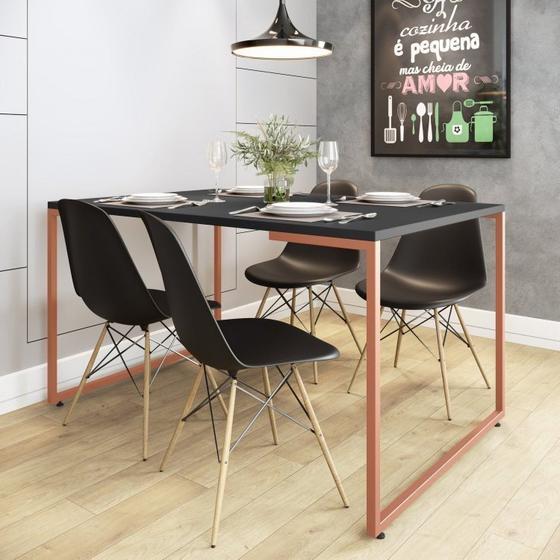 Imagem de Conjunto Mesa de Jantar Industrial com 4 Cadeiras Base Madeira Eames Espresso Móveis