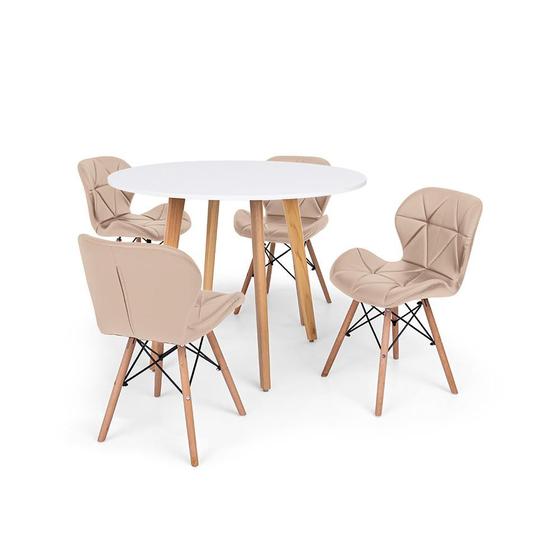 Imagem de Conjunto Mesa de Jantar Laura 100cm Branca com 4 Cadeiras Eames Eiffel Slim - Nude