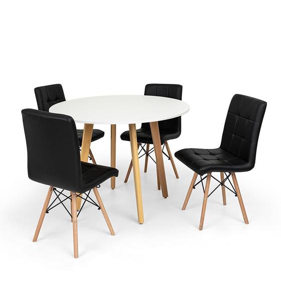 Imagem de Conjunto Mesa de Jantar Laura 100cm Branca com 4 Cadeiras Eiffel Gomos - Preta