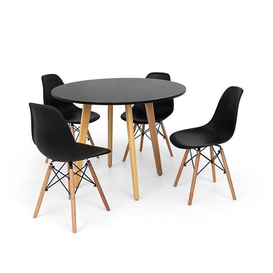 Imagem de Conjunto Mesa de Jantar Laura 100cm Preta com 4 Cadeiras Charles Eames - Preta