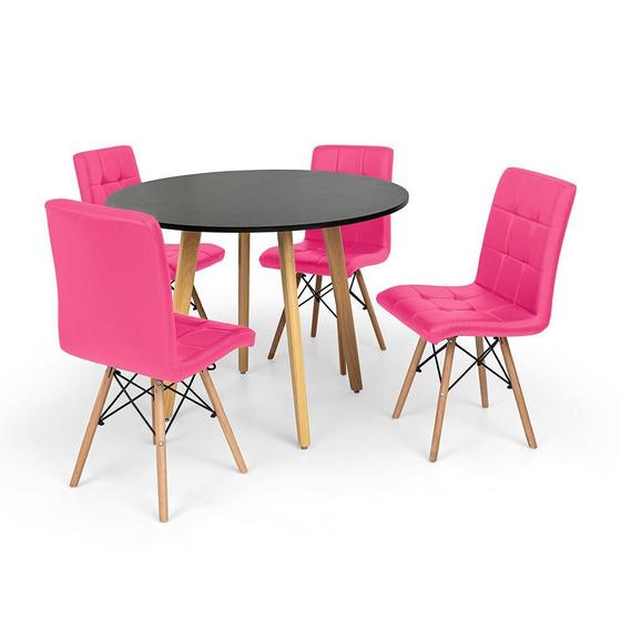 Imagem de Conjunto Mesa de Jantar Laura 100cm Preta com 4 Cadeiras Eiffel Gomos - Rosa