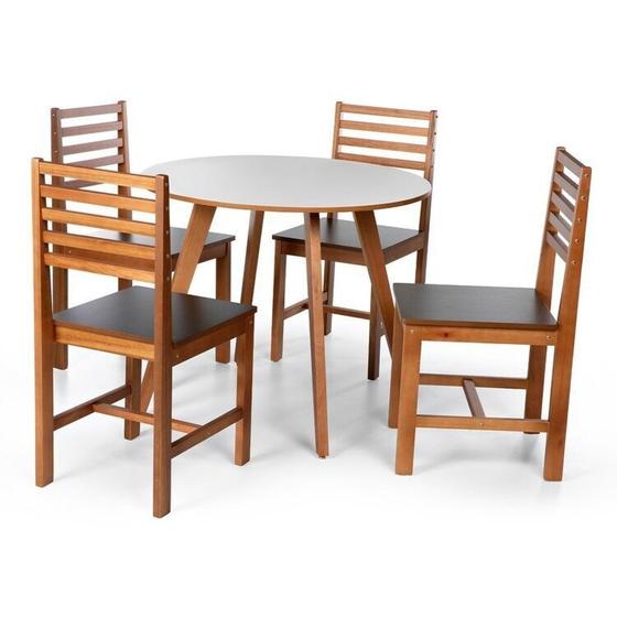 Imagem de Conjunto Mesa de Jantar Laura 90cm e 4 Cadeiras Luna Assento Mdf  Madeira Maciça