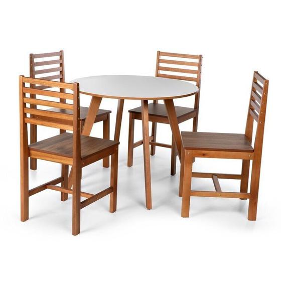 Imagem de Conjunto Mesa de Jantar Laura 90cm e 4 Cadeiras Luna Assento Mdf  Madeira Maciça