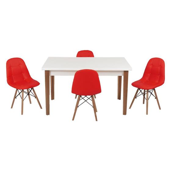 Imagem de Conjunto Mesa de Jantar Luiza 135cm Branca com 4 Cadeiras Botonê - Vermelho