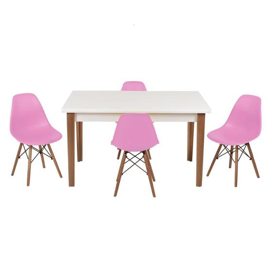 Imagem de Conjunto Mesa de Jantar Luiza 135cm Branca com 4 Cadeiras Eames Eiffel - Rosa