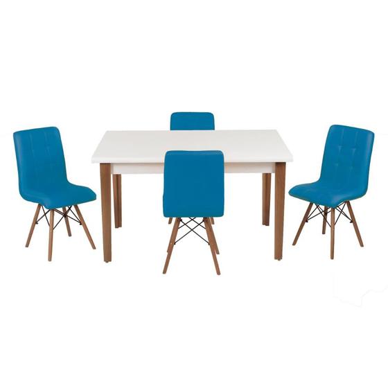 Imagem de Conjunto Mesa de Jantar Luiza 135cm Branca com 4 Cadeiras Gomos - Turquesa