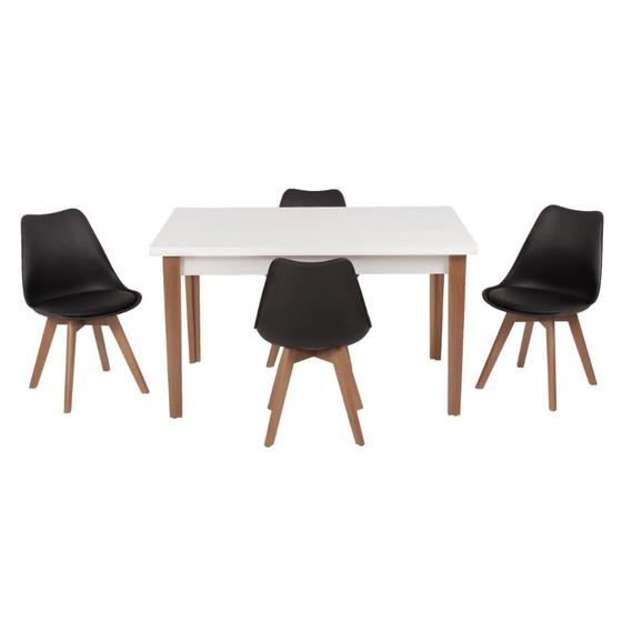 Imagem de Conjunto Mesa de Jantar Luiza 135cm Branca com 4 Cadeiras Leda - Preto