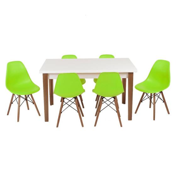 Imagem de Conjunto Mesa de Jantar Luiza 135cm Branca com 6 Cadeiras Eames Eiffel - Verde