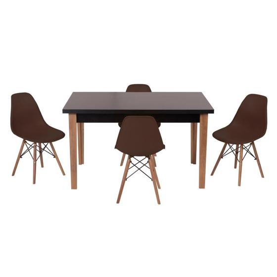 Imagem de Conjunto Mesa de Jantar Luiza 135cm Preta com 4 Cadeiras Eames Eiffel - Marrom