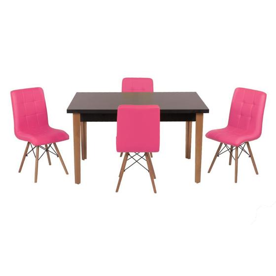 Imagem de Conjunto Mesa de Jantar Luiza 135cm Preta com 4 Cadeiras Gomos - Rosa