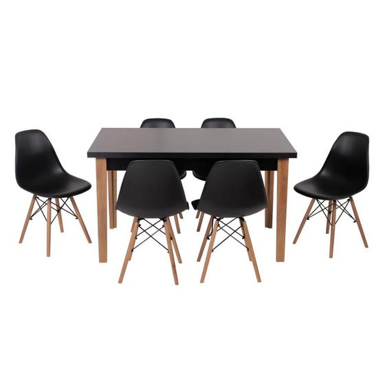 Conjunto Mesa de Jantar Luiza 135cm Preta com 6 Cadeiras Eames Eiffel - Preto Menor preço em Conjunto Mesa de Jantar Luiza 135cm Preta com 6 Cadeiras Eames Eiffel - Preto
