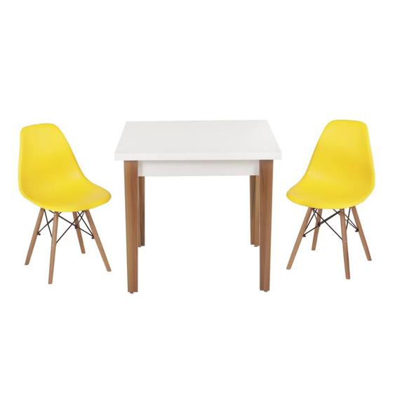 Imagem de Conjunto Mesa de Jantar Luiza 80cm Branca com 2 Cadeiras Eames Eiffel - Amarelo