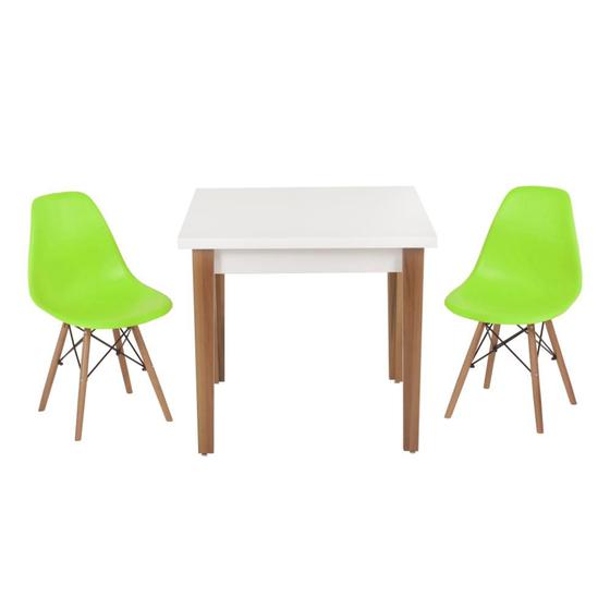 Imagem de Conjunto Mesa de Jantar Luiza 80cm Branca com 2 Cadeiras Eames Eiffel - Verde