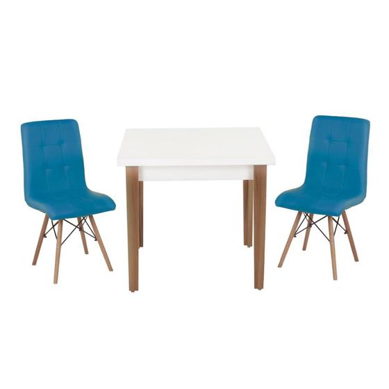 Imagem de Conjunto Mesa de Jantar Luiza 80cm Branca com 2 Cadeiras Gomos - Turquesa