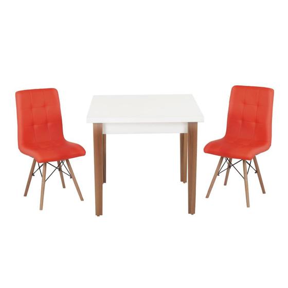 Imagem de Conjunto Mesa de Jantar Luiza 80cm Branca com 2 Cadeiras Gomos - Vermelho