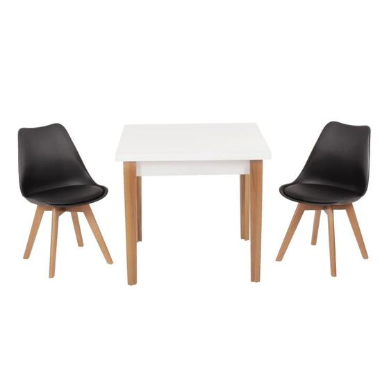 Imagem de Conjunto Mesa de Jantar Luiza 80cm Branca com 2 Cadeiras Leda - Preto