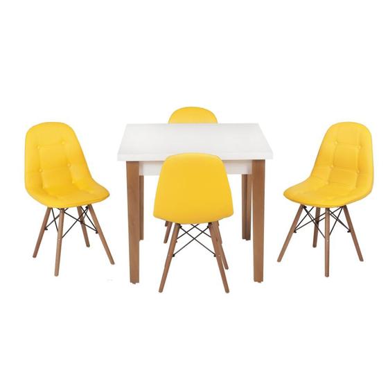 Imagem de Conjunto Mesa de Jantar Luiza 80cm Branca com 4 Cadeiras Botonê - Amarelo