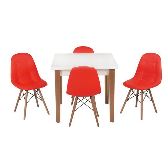 Imagem de Conjunto Mesa de Jantar Luiza 80cm Branca com 4 Cadeiras Botonê - Vermelho