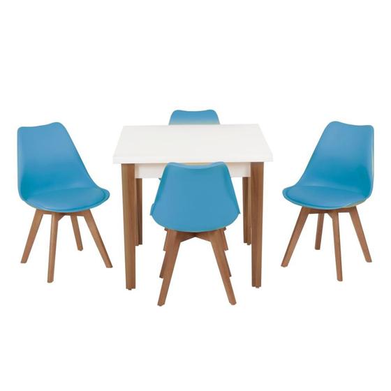 Imagem de Conjunto Mesa de Jantar Luiza 80cm Branca com 4 Cadeiras Leda - Turquesa