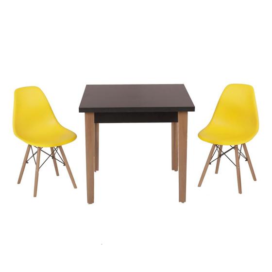 Imagem de Conjunto Mesa de Jantar Luiza 80cm Preta com 2 Cadeiras Eames Eiffel - Amarelo