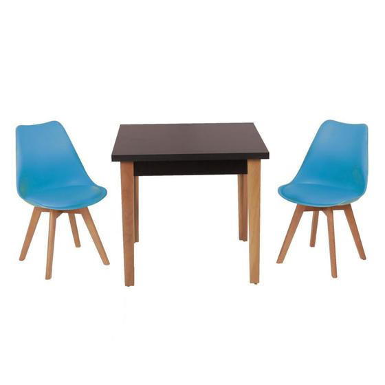 Imagem de Conjunto Mesa de Jantar Luiza 80cm Preta com 2 Cadeiras Leda - Turquesa