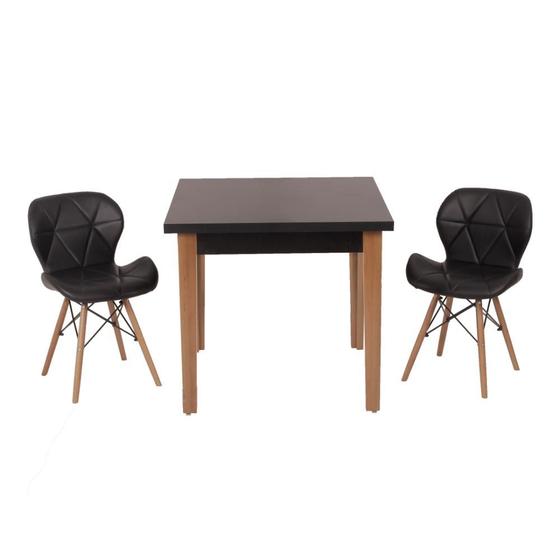 Imagem de Conjunto Mesa de Jantar Luiza 80cm Preta com 2 Cadeiras Slim - Preto