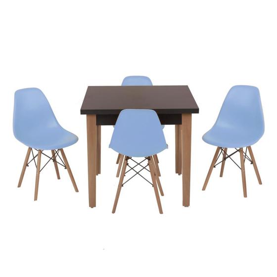 Imagem de Conjunto Mesa de Jantar Luiza 80cm Preta com 4 Cadeiras Eames Eiffel - Azul Claro