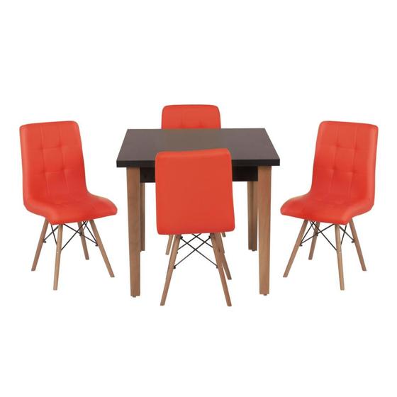 Imagem de Conjunto Mesa de Jantar Luiza 80cm Preta com 4 Cadeiras Gomos - Vermelho