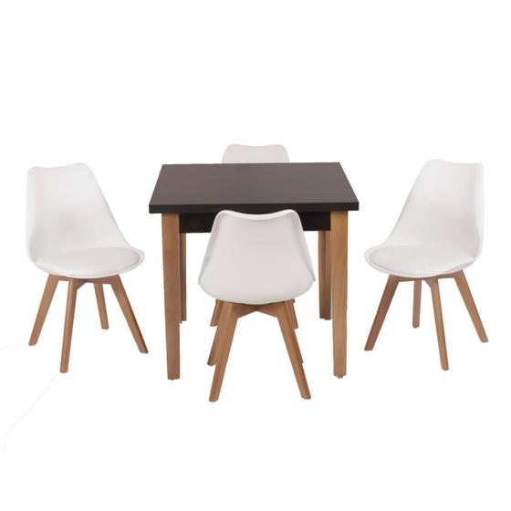 Imagem de Conjunto Mesa de Jantar Luiza 80cm Preta com 4 Cadeiras Leda - Branco