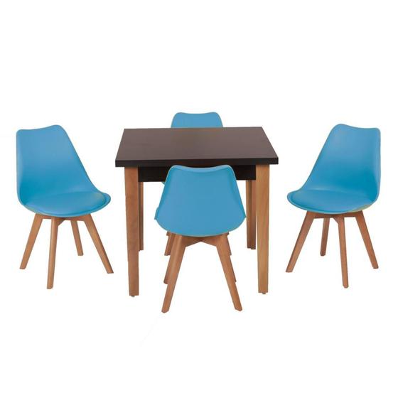 Imagem de Conjunto Mesa de Jantar Luiza 80cm Preta com 4 Cadeiras Leda - Turquesa