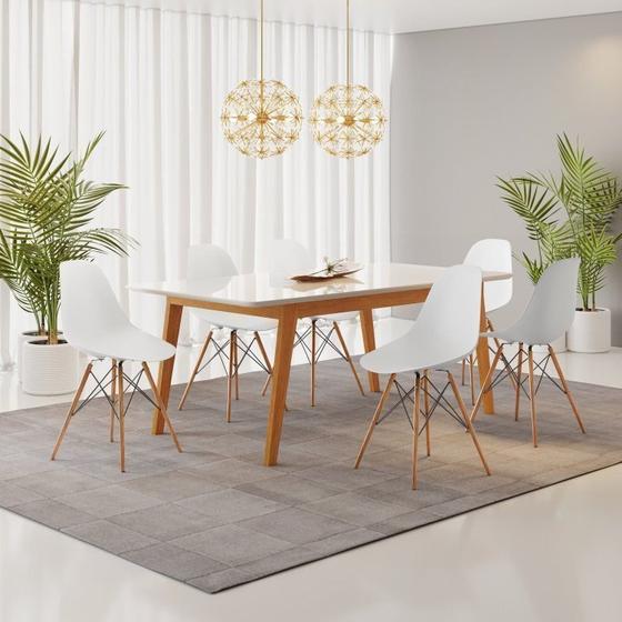 Imagem de Conjunto Mesa de Jantar Madeira Maciça Retangular com 6 Cadeiras Eames