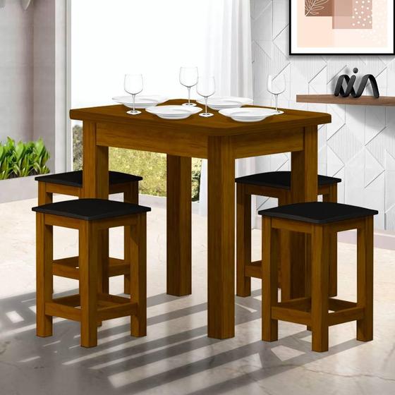 Imagem de Conjunto Mesa De Jantar Madeira Maciça Safira Com 4 Lugares Estofados Imbuia Shop JM