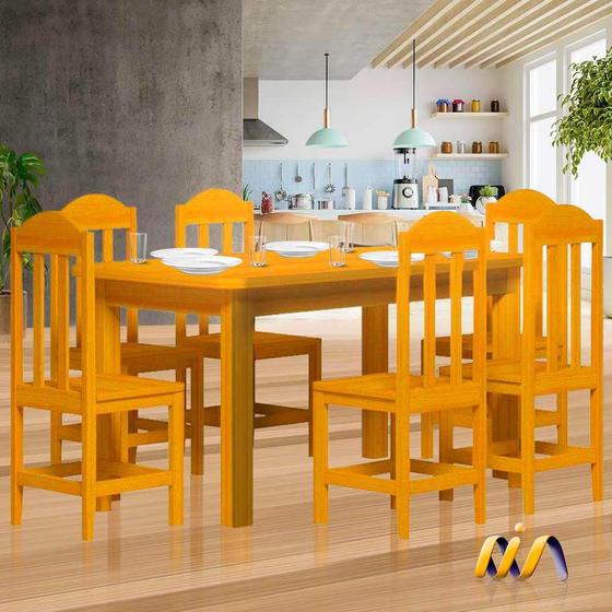 Imagem de Conjunto Mesa De Jantar Madeira Maciça Safira Com 6 Lugares Cerejeira Shop JM