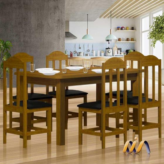 Imagem de Conjunto Mesa De Jantar Madeira Maciça Safira Com 6 Lugares Estofados Imbuia Shop JM