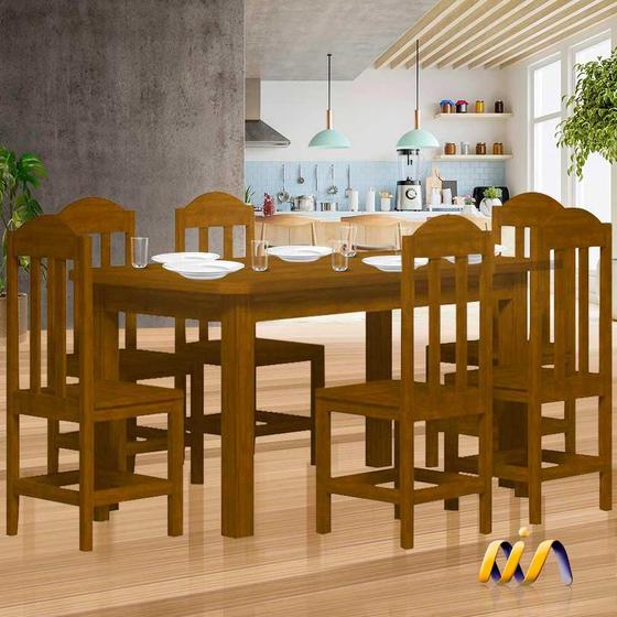 Imagem de Conjunto Mesa De Jantar Madeira Maciça Safira Com 6 Lugares Imbuia Shop JM