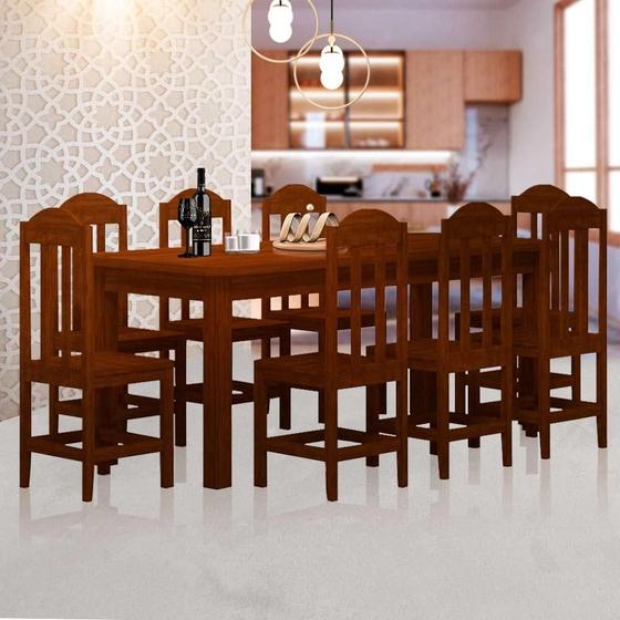 Imagem de Conjunto Mesa De Jantar Madeira Maciça Safira Com 8 Lugares Castanho JM Móveis
