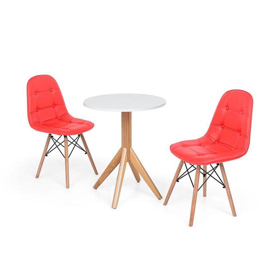Imagem de Conjunto Mesa de Jantar Maitê 60cm Branca com 2 Cadeiras Charles Eames Botonê - Vermelha