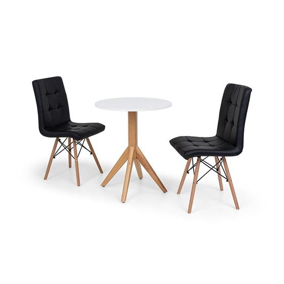 Imagem de Conjunto Mesa de Jantar Maitê 60cm Branca com 2 Cadeiras Eiffel Gomos - Preta