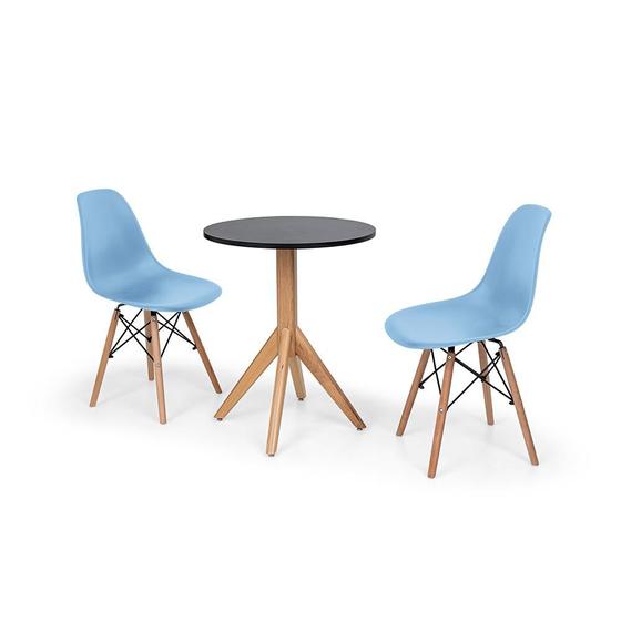 Imagem de Conjunto Mesa de Jantar Maitê 60cm Preta com 2 Cadeiras Charles Eames - Azul Claro