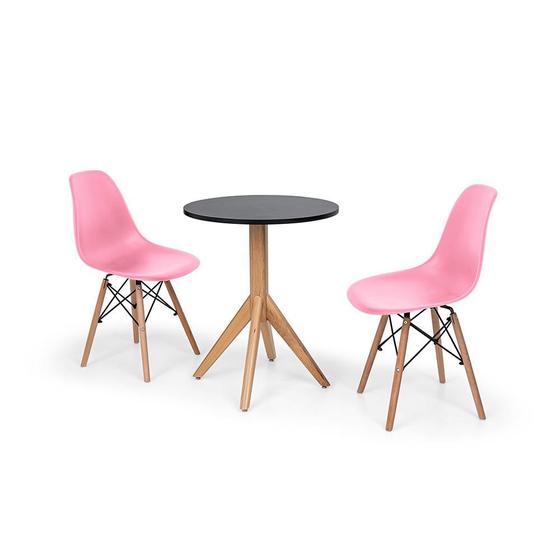 Imagem de Conjunto Mesa de Jantar Maitê 60cm Preta com 2 Cadeiras Charles Eames - Rosa