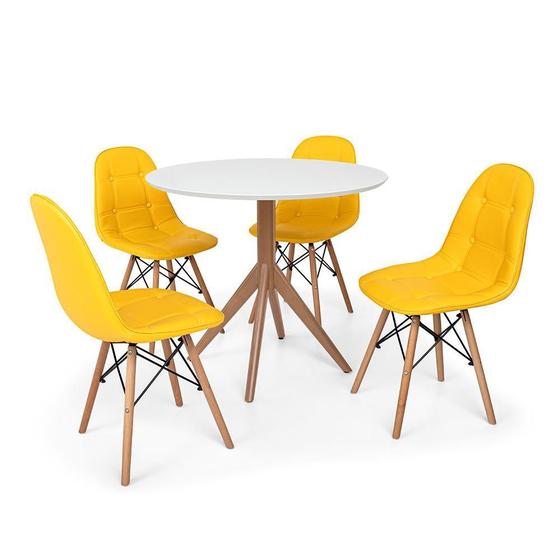 Imagem de Conjunto Mesa de Jantar Maitê 80cm Branca com 4 Cadeiras Charles Eames Botonê - Amarela