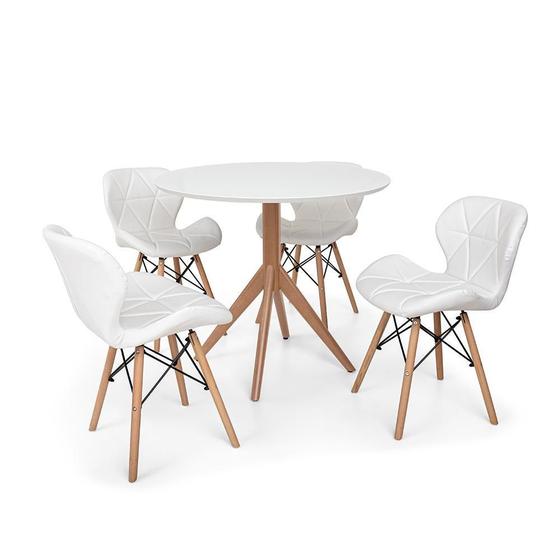 Imagem de Conjunto Mesa de Jantar Maitê 80cm Branca com 4 Cadeiras Eames Eiffel Slim - Branca