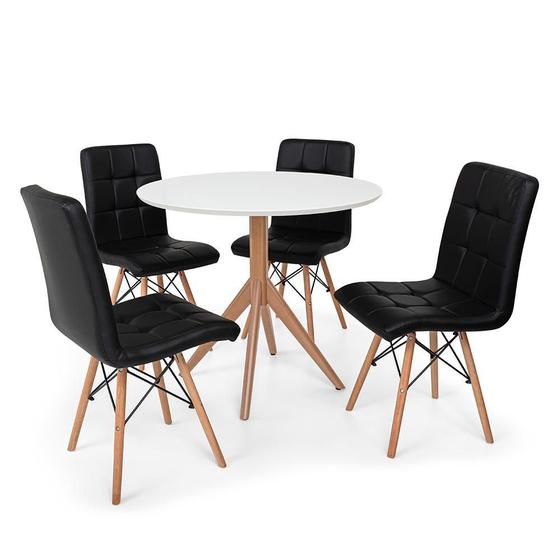 Imagem de Conjunto Mesa de Jantar Maitê 80cm Branca com 4 Cadeiras Eiffel Gomos - Preta