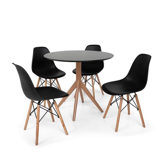 Imagem de Conjunto Mesa de Jantar Maitê 80cm Preta com 4 Cadeiras Charles Eames - Preta