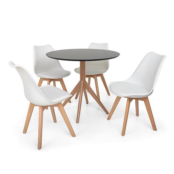 Imagem de Conjunto Mesa de Jantar Maitê 80cm Preta com 4 Cadeiras Eames Wood Leda - Branca