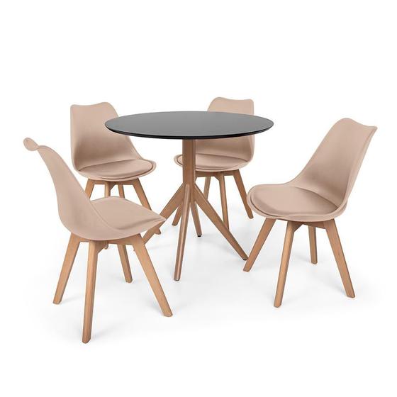 Imagem de Conjunto Mesa de Jantar Maitê 80cm Preta com 4 Cadeiras Eames Wood Leda - Nude